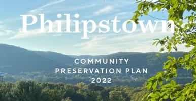 Cover of Philipstown Community Preservation Plan with large photo of a meadow with woods and forested slopes in the distance.