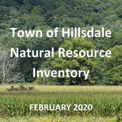 Cover of the Town of Hillsdale NRI dated February 2020 with wood and farm in the background photo