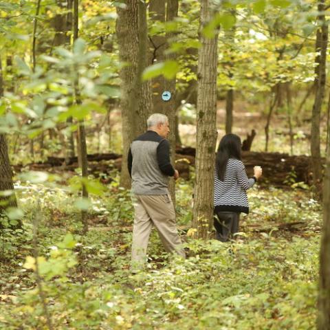 A man and a woman walk through the forest. Photo by Micheal Koff